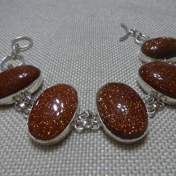 Sparkling GOLD SUNSTONE Handmade Sterling 925 Bracelet Size 7 1/4" #437C - Picture 1 of 3